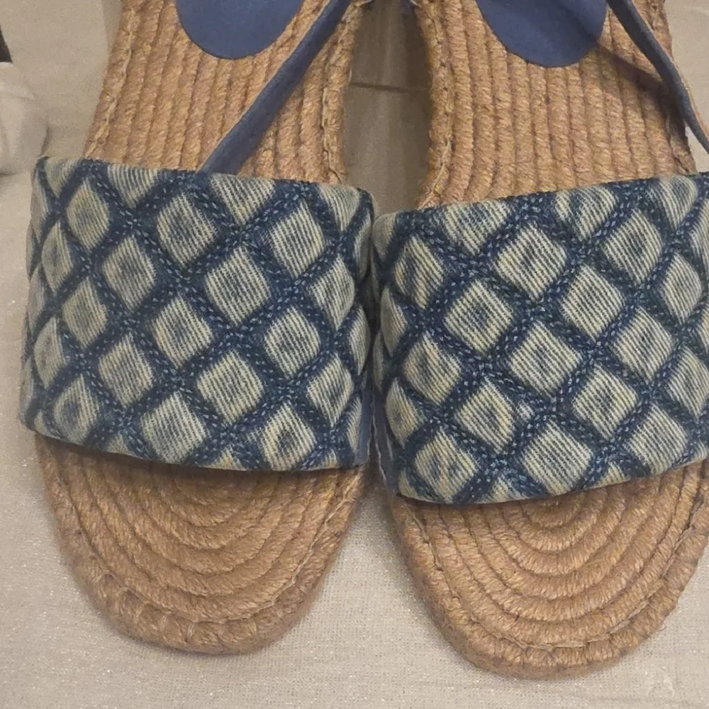 L'AGENCE Quilted Denim Blue Espadrille Ankle-Strap Sandal 8.5